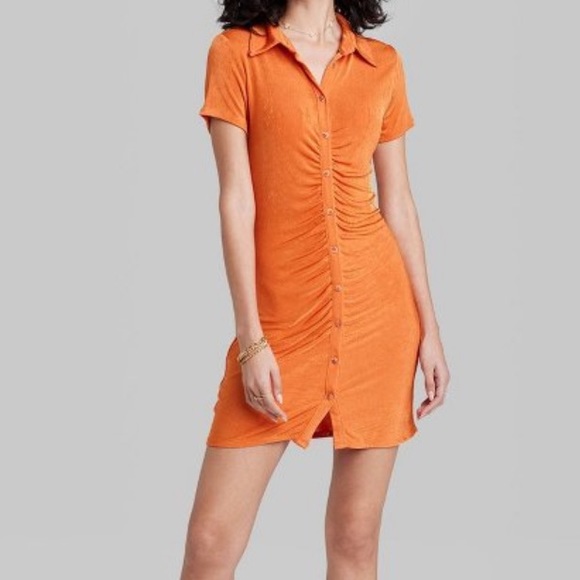 wild fable Dresses & Skirts - Wild Fable Orange Short Sleeve Button-Front Bodycon Dress